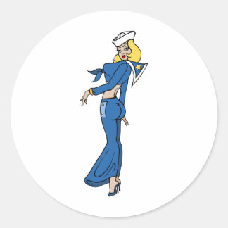Sticker Rond Voilier vintage femme tatouage