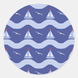 Sticker Rond Voiliers sur un motif rayé de mer