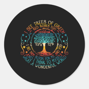 Sticker Rond Voir Arbres Green Roses Jour des terres Vintage