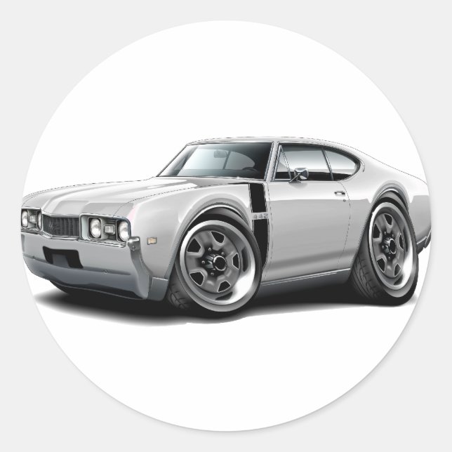 Sticker Rond Voiture blanche-noire 1968 442 ans (Devant)