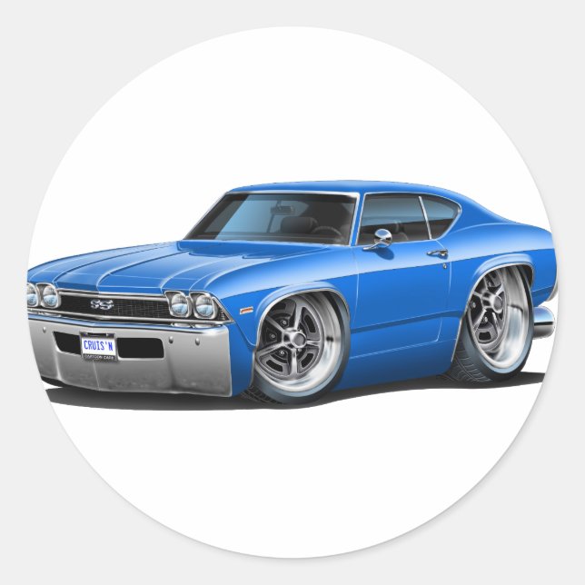 Sticker Rond Voiture bleu Chevelle 1968 (Devant)