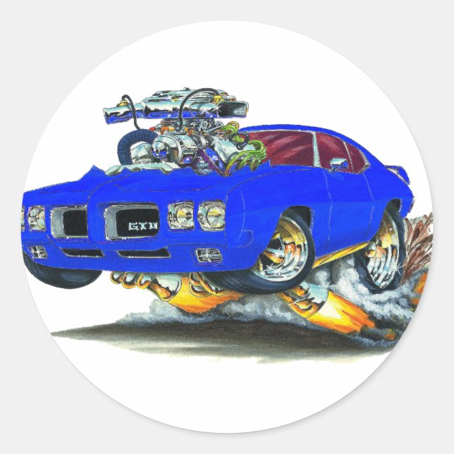 Sticker Rond Voiture bleue GTO 1970 (Devant)