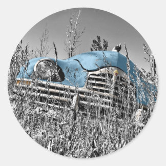 Sticker Rond Voiture bleue vintage