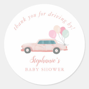 Sticker Rond Voiture Bleue vintage En Baby shower