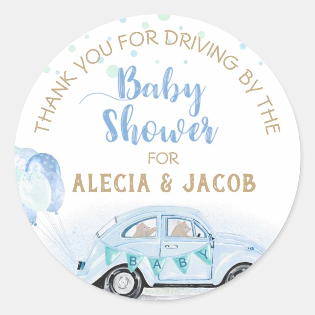 Sticker Rond Voiture Blue Gold En Baby shower Merci (Devant)