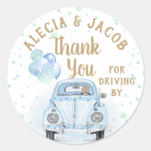 Sticker Rond Voiture Boy Baby shower Merci Blue Gold