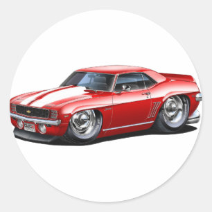 Sticker Rond Voiture Camaro Rouge-Blanc 1969