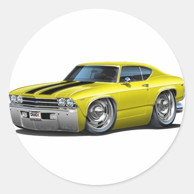 Sticker Rond Voiture Chevelle jaune-noir 1969 (Devant)