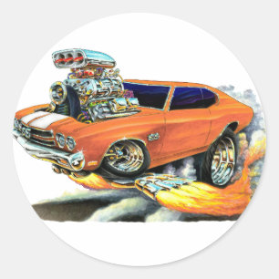 Sticker Rond Voiture Chevelle Orange-Blanc 1970