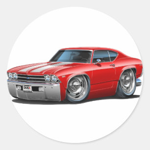 Sticker Rond Voiture Chevelle rouge-blanc 1969