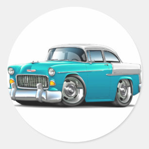 Sticker Rond Voiture Chevy Belair Turquoise-White 1955
