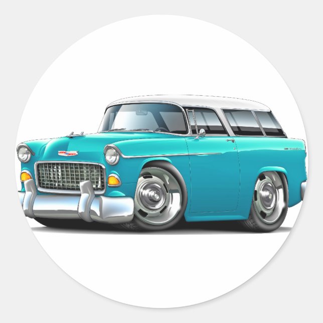 Sticker Rond Voiture Chevy Nomad Turquoise-White 1955 (Devant)