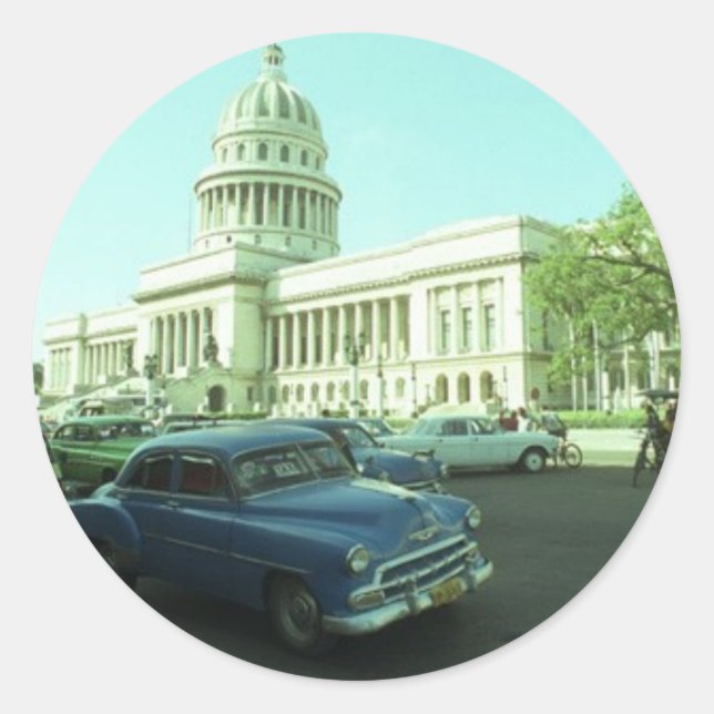 Sticker Rond Voiture classique Havana Cuba (Devant)