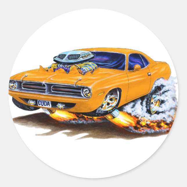 Sticker Rond Voiture Cuda Orange 1970 (Devant)