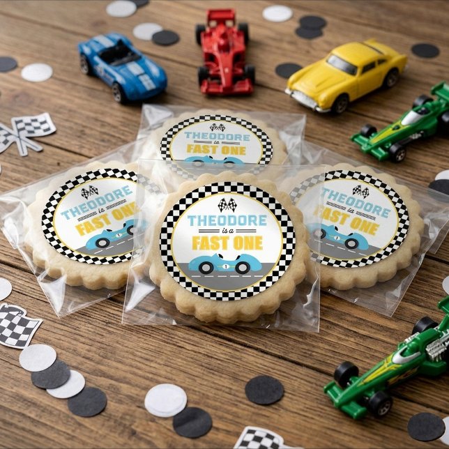 Sticker Rond Voiture de course Fast One, Cadeau pour 1er annive (Créateur téléchargé)