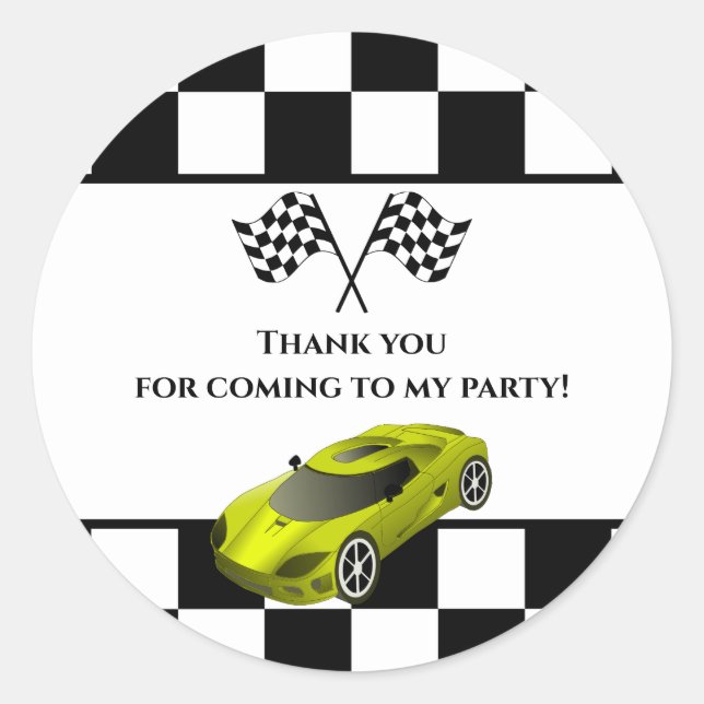 Sticker Rond Voiture de course jaune | Parti Anniversaire de en (Devant)