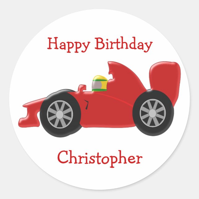 Sticker Rond Voiture de course rouge Anniversaire (Devant)