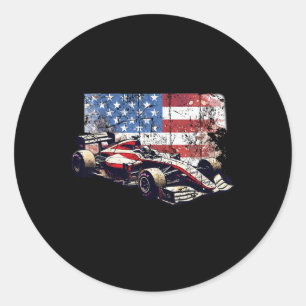 Sticker Rond Voiture de course vintage Drapeau américain 4 juil