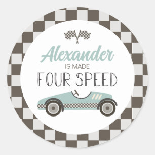 Sticker Rond Voiture de course vintage fait QUATRE Speed Annive