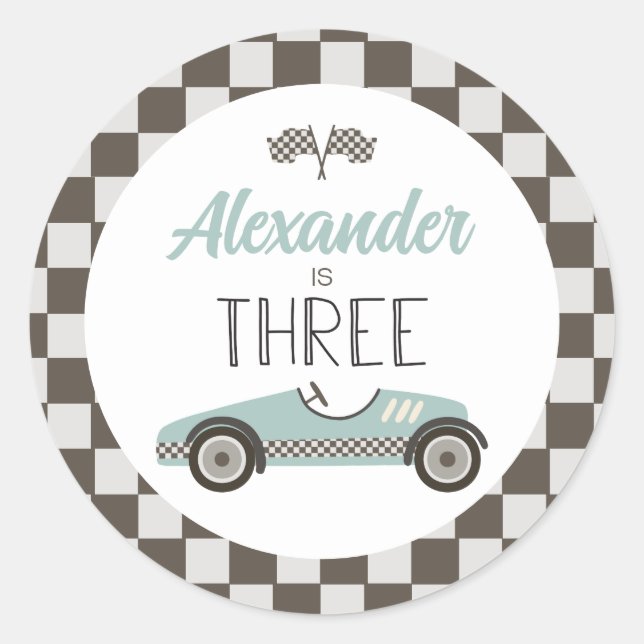 Sticker Rond Voiture de course vintage trois anniversaire (Devant)