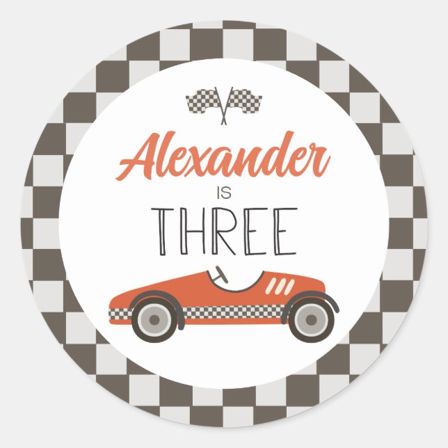 Sticker Rond Voiture de course vintage trois anniversaire (Devant)