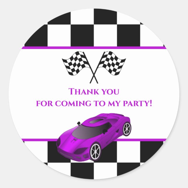 Sticker Rond Voiture de course violette | Parti Anniversaire de (Devant)