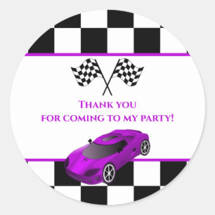 Sticker Rond Voiture de course violette   Parti Anniversaire de