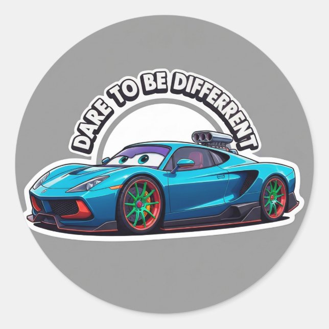 Sticker Rond Voiture de dessin animé bleue (Devant)