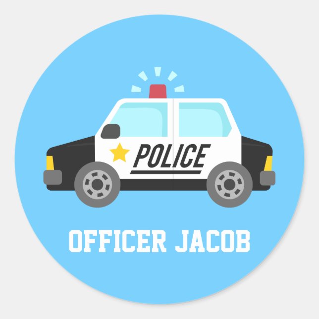 Sticker Rond Voiture de police classique avec Siren Name (Devant)