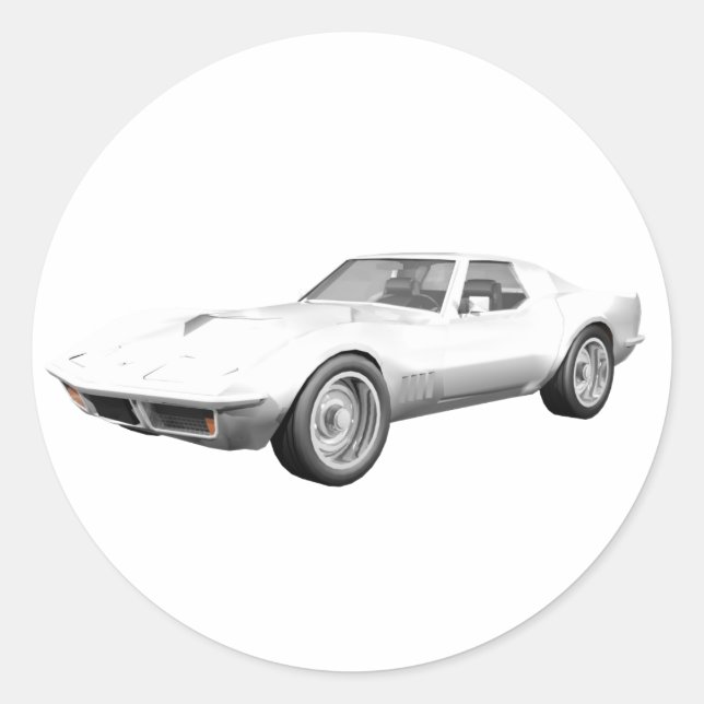 Sticker Rond Voiture de sport Corvette 1970 : Finition blanche (Devant)