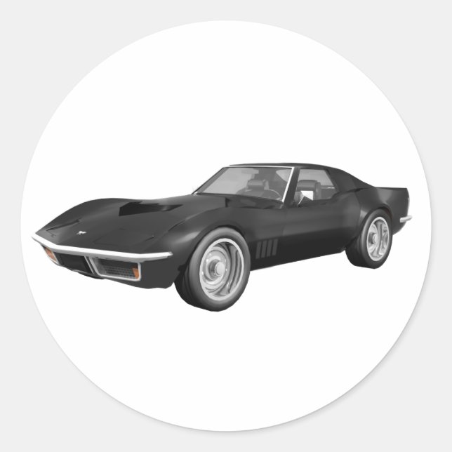 Sticker Rond Voiture de sport Corvette 1970 : Finition noire (Devant)