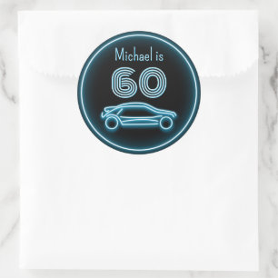 Sticker Rond Voiture de sport en Neon Look Blue - Nom propre et