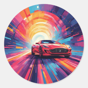 Sticker Rond Voiture de sport rouge vibrant dans un design en s