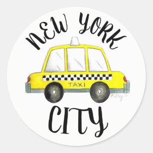 Sticker Rond Voiture de taxi New York City NYC Jaune À damiers