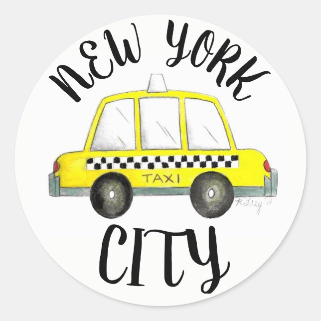 Sticker Rond Voiture de taxi New York City NYC Jaune À damiers (Devant)