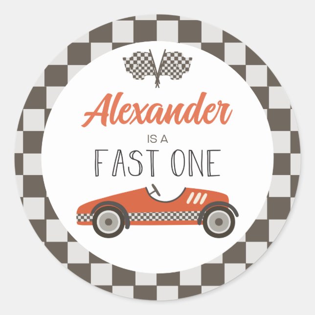 Sticker Rond Voiture Fast One rouge course Anniversaire (Devant)