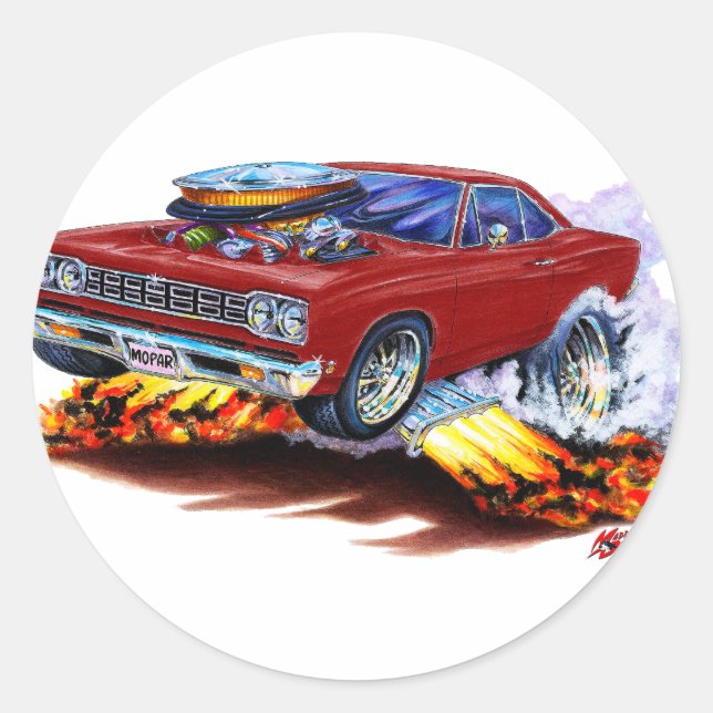 Sticker Rond Voiture Maroon 1968-69 Roadrunner (Devant)