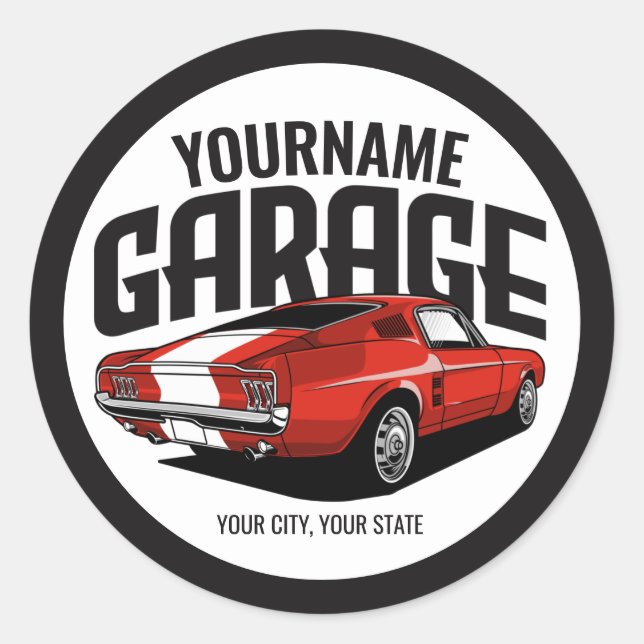 Sticker Rond Voiture Muscle Personnalisée 1967 Garage Fastback  (Devant)