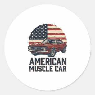 Sticker Rond Voiture Musclée Américaine Vintage Flag Chemise De