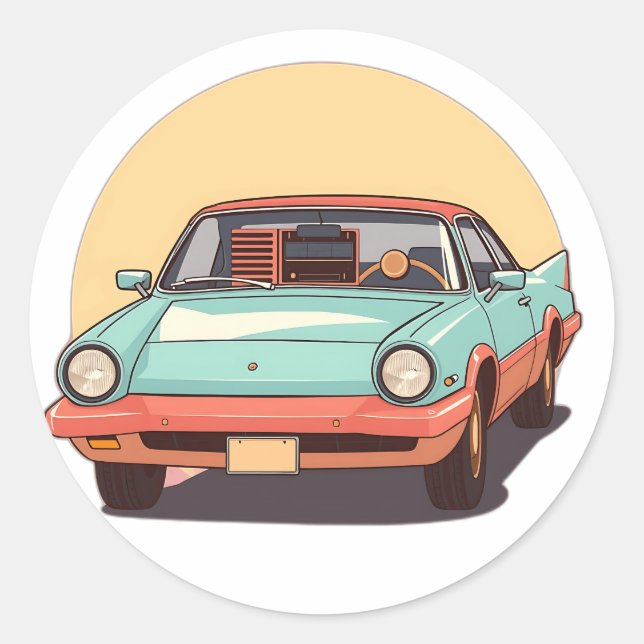 Sticker Rond Voiture Nostalgale avec radio Vintage (Devant)