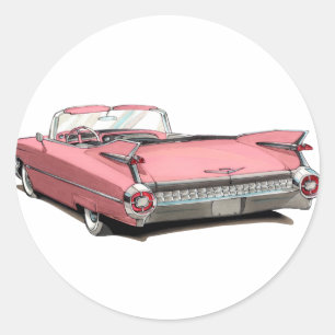 Sticker Rond Voiture rose Cadillac 1959