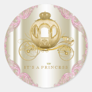 Sticker Rond Voiture rose et or Fête prénatale de princesse béb