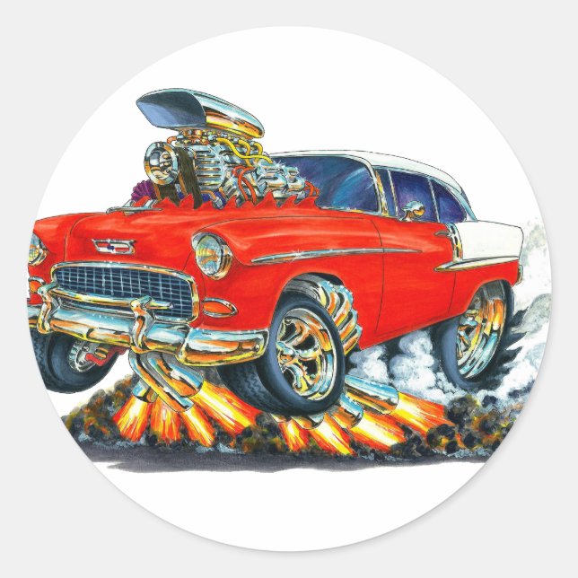 Sticker Rond Voiture rouge Chevy Belair 1955 (Devant)