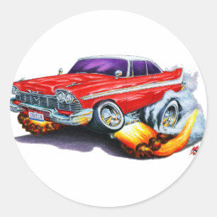 Sticker Rond Voiture rouge de Plymouth 1958