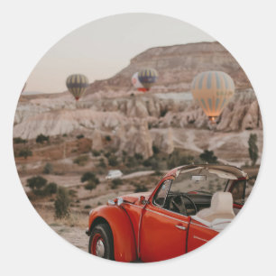 Sticker Rond Voiture Rouge Vintage classique à regarder des bal