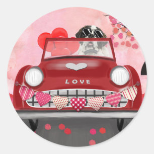 Sticker Rond Voiture Saint Bernard Chien avec Coeurs Saint-Vale