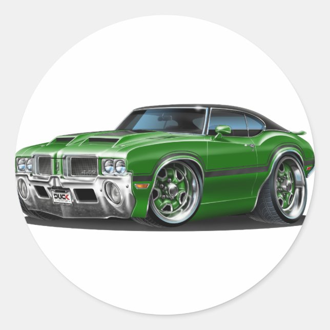 Sticker Rond Voiture verte Olds Cutlass 442 (Devant)