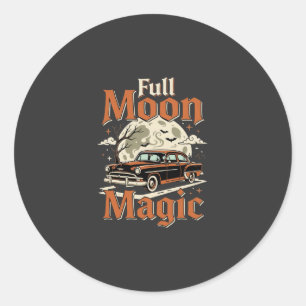 Sticker Rond Voiture Vintage Magie Pleine Lune Halloween
