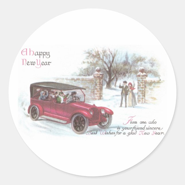 Sticker Rond Voiture vintage pour le Nouvel An (Devant)