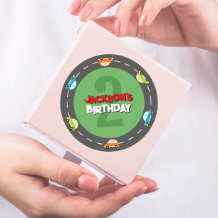Sticker Rond Voitures de course Boy Fête d'anniversaire